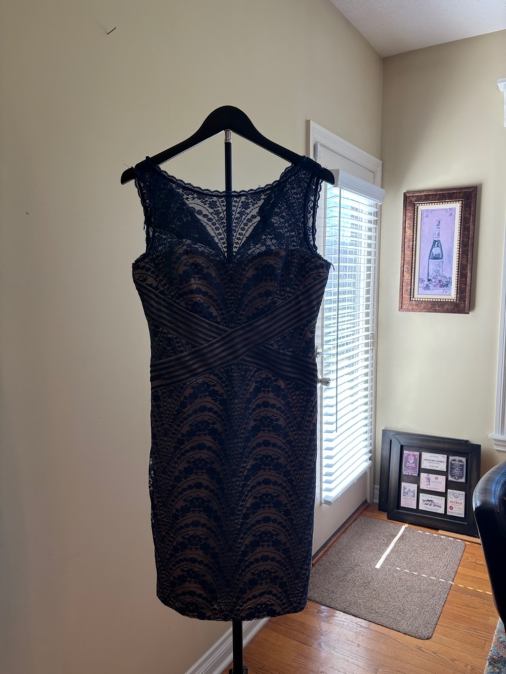 London Times Black Lace Overlay Sheath Dress